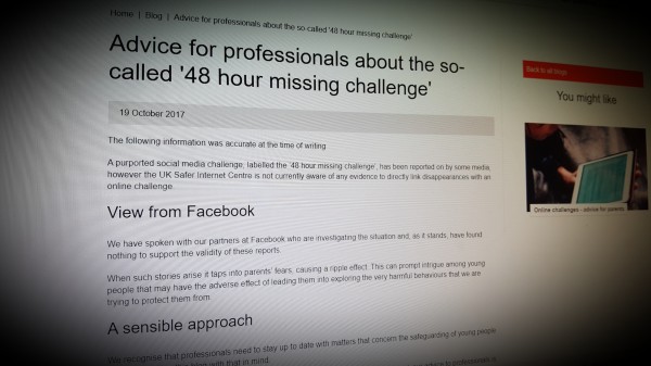 Advice for professionals about the so-called '48 hour missing challenge'