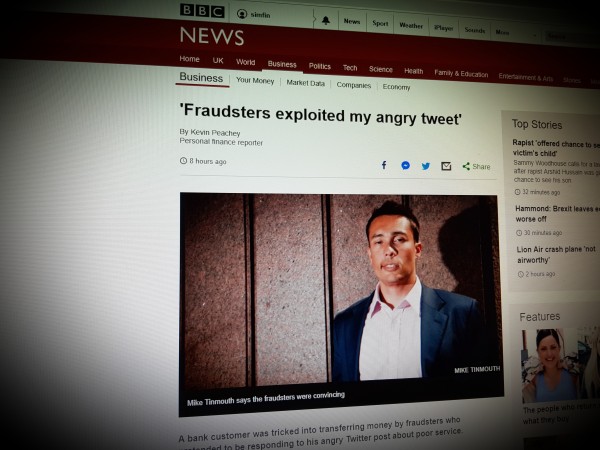 'Fraudsters exploited my angry tweet'