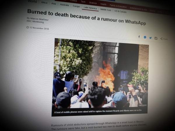 Burned to death because of a rumour on WhatsApp