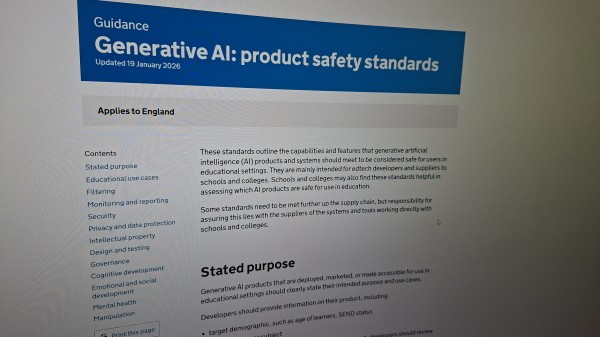DfE Generative AI: product safety standards Updated 19 January 2026