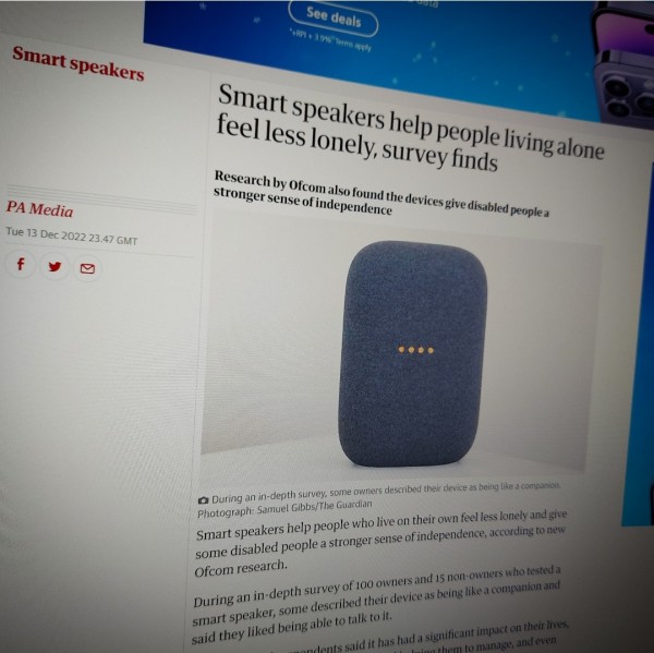 Smart speakers help people living alone feel less lonely, survey finds