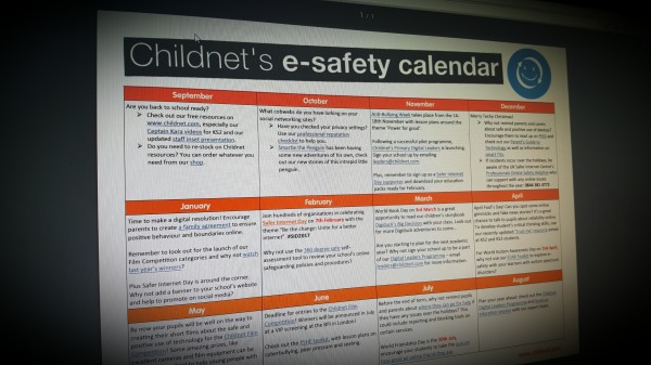 Childnet's esafety calendar for schools