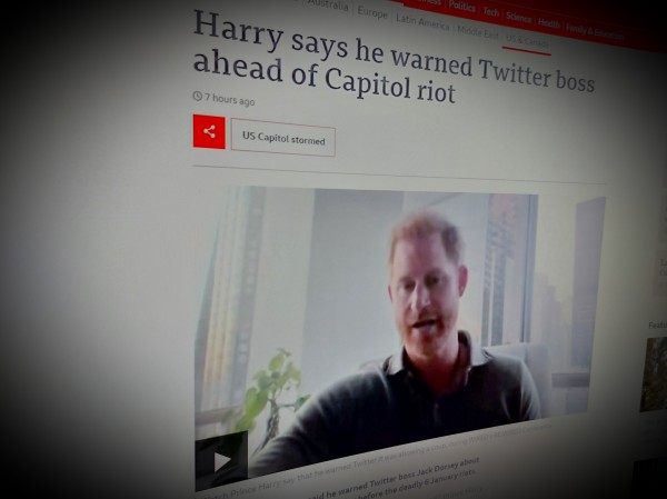 Harry says he warned Twitter boss ahead of Capitol riot