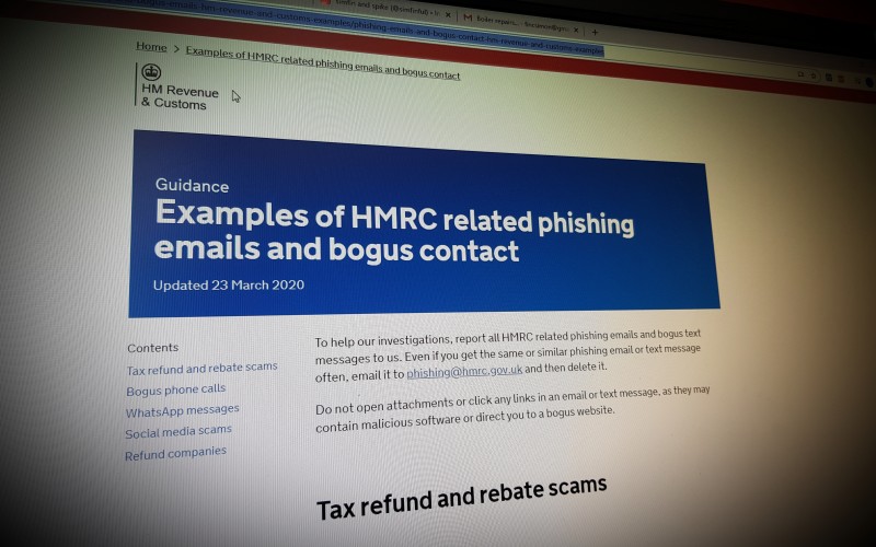 Examples of HMRC related phishing emails and bogus contact