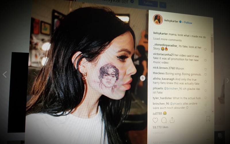 Did Kelsy Karter have a tattoo of Harry Styles on her face?