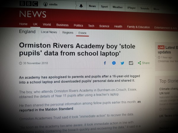 Ormiston Rivers Academy boy 'stole pupils' data from school laptop'
