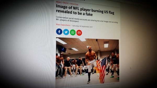 Image of NFL player burning US flag revealed to be a fake