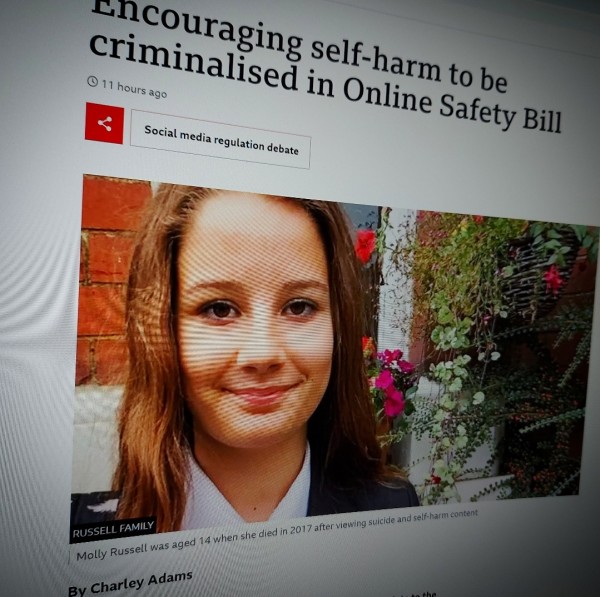 Encouraging self-harm to be criminalised in Online Safety Bill