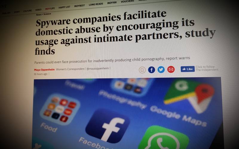 Spyware companies facilitate domestic abuse by encouraging its usage against intimate partners