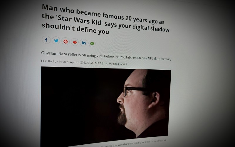 Man who became famous 20 years ago as the 'Star Wars Kid' says your digital shadow shouldn't define you