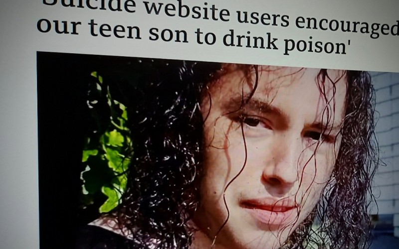 'Suicide website users encouraged our teen son to drink poison'