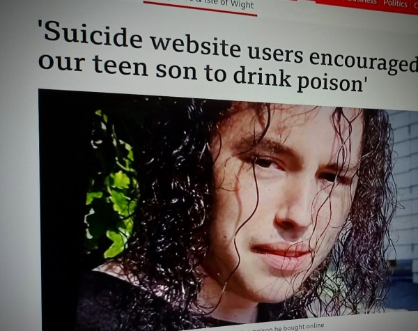 'Suicide website users encouraged our teen son to drink poison'