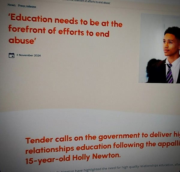 Tender calls on the government to deliver high quality relationships education following the  murder of 15-year-old Holly Newton.