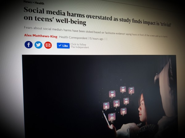Social media harms overstated as study finds impact is 'trivial' on teens' well-being